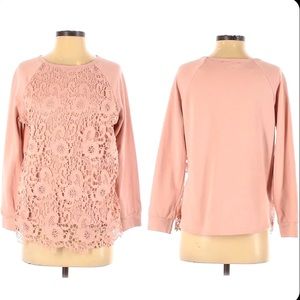 Adrianna Papell Floral Lace Front Blush Pink Embroidered Sweater XL.